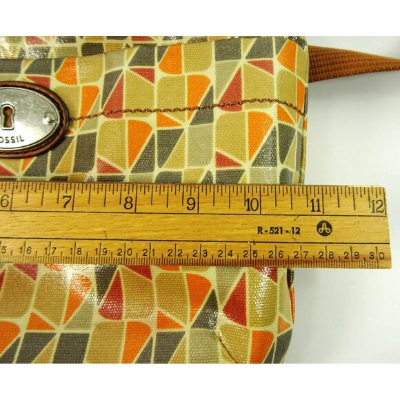 Fossil Key-Per Crossbody Tote Bag Geometric Print Coated Canvas Retro Style - Picture 11 of 12